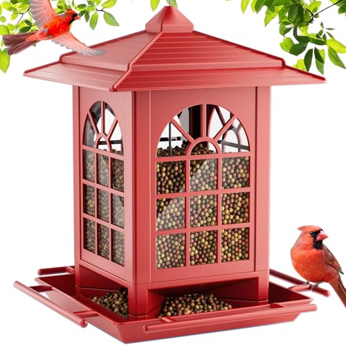 Birdream Bird Feeders for Outdoor Hanging Assembly Required 1-Min Easy Setup Classic Courtyard Design Attracting Cardinals Chickadees Goldfinches & Sparrows - Red
