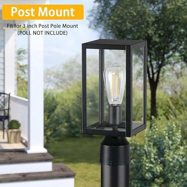 Outdoor Post Lights with Pier Mount Base, 2-Pack Modern Lamp Post Light Fixture Waterproof Pole Lights Outdoor Column Lights Exterior Post Lantern with Clear Glass for Garden Patio