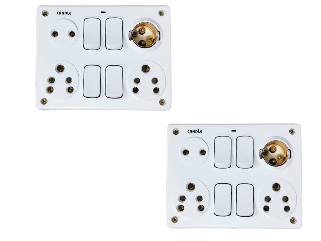CANDLE 6AMP. Unbreakable 4 Switch 4 Socket/OUTLETS 4+4 with Box with Indicator Switch Scoket Board (Pack of 2pcs.)-image-44