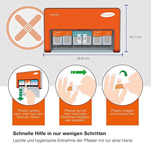 ACTIOMEDIC EasyAid Pflasterspender Standard 2 inklusiv 75 PflasterStrips Mit KanbanSystem und Montagematerial, Orange, 1 stück (Verpackung des Produkts kann variieren) – Bild 6