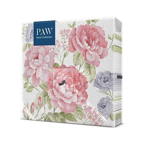 PAW - Tovaglioli di Carta Colorati (33 x 33 cm) I 20 Pezzi I Tovaglioli Compleanno I Fiori I 3 veli I Tovaglioli di Carta Decorati per Compleanni e Feste - Julietta