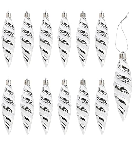 DAHI 12pcs Glitzer Christbaumanhänger Tannenbaum Zapfen Silber...