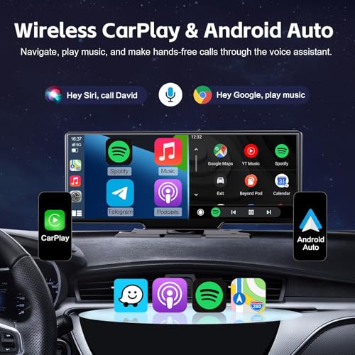 Image of Luzeterna 9 inch Wireless Apple CarPlay Screen for Car & 4K Dash Cam with Android Auto.Portable Car Stereo with Backup Camera & Touchscreen Display.Dash Mout Car Play Box.GPS Navigation, Bluetooth