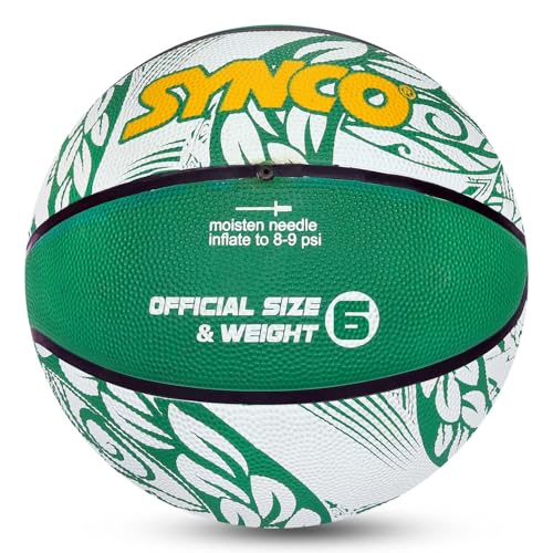 Image of Synco Culture Basketball Size 6 | Women's Official Basketball | Moulded Technology | 8 Panel | Indoor & Outdoor Games & Training (Green White)