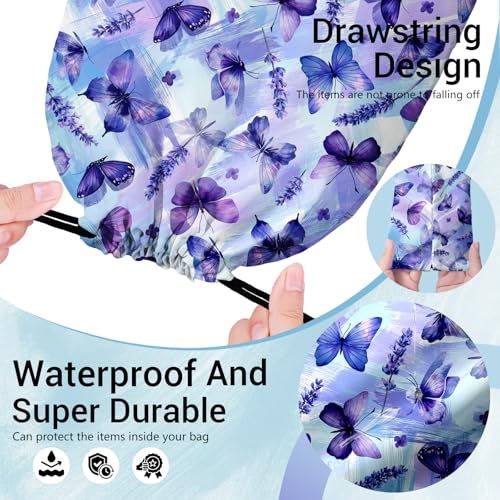 Image of Purple Butterfly Flower Grip Bag Small Drawstring Gymnastics Athlete Bag for Sport Dance Storage