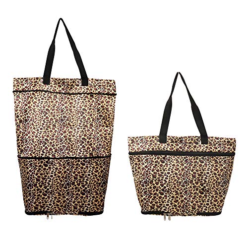 Zerich - Bolsa plegable plegable con ruedas, carrito de compras reutilizable, 2 a 1 carrito de compras para el hogar, supermercado, bolsa de gran capacidad # 3363 (impresión de leopardo)