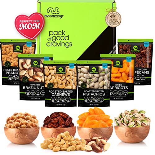 Mothers Day Dried Fruit & Nuts Gift Basket in Green Box (6 Piece Assortment) Eid Ramadan Arrangement Platter, Birthday Care Package, Healthy Food Kosher Snack Tray for Mom Families Women Men Adults
