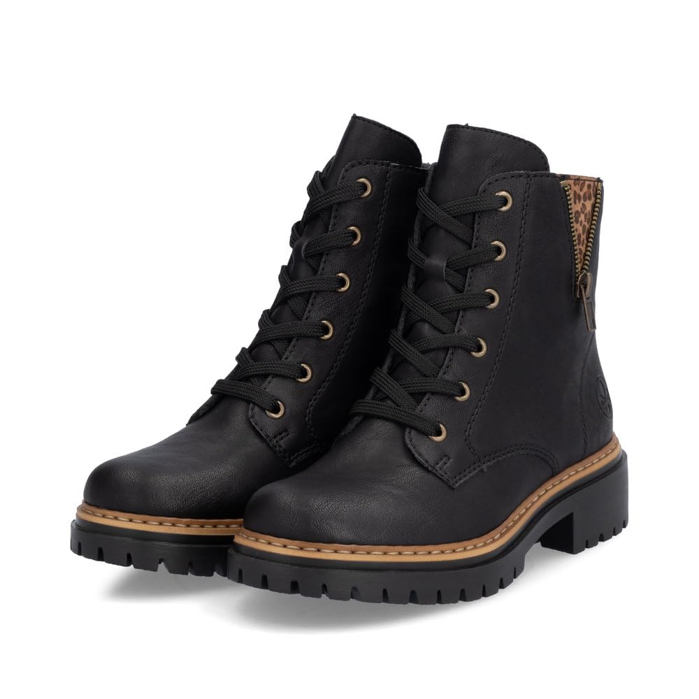 Rieker 72617-00 Damen Schnürboot Synthetik schwarz/Leo schwarz/Leo