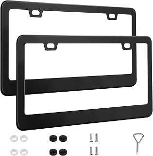 QUANQIUFEI 2 Pack Black Stainless Steel License Plate Frames - Rustproof, Screw Caps, Easy Install, US/Canada Fit