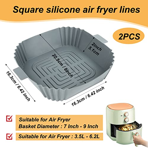 BYKITCHEN Silicone Air Fryer Liner Reusable, 2 Pack 8 Inch Air Fryer Silicone Pot Square, Silicone Baking Basket/Tray, Air Fryer Accessories for COSORI, Tower, Tefal Air Fryer (Inner:16.3cm) - Image 3