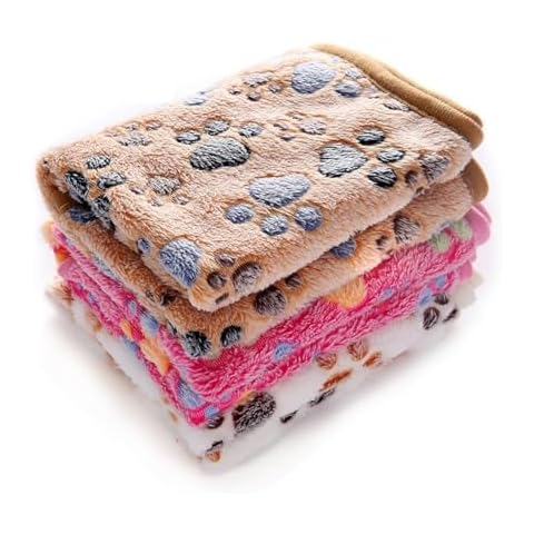 1 Pack 3 Blankets Super Soft Fluffy Premium Fleece Pet Blanket Flannel Throw for Dog Puppy Cat Paw Brown/Pink/White Small(23x16 inch) Cover