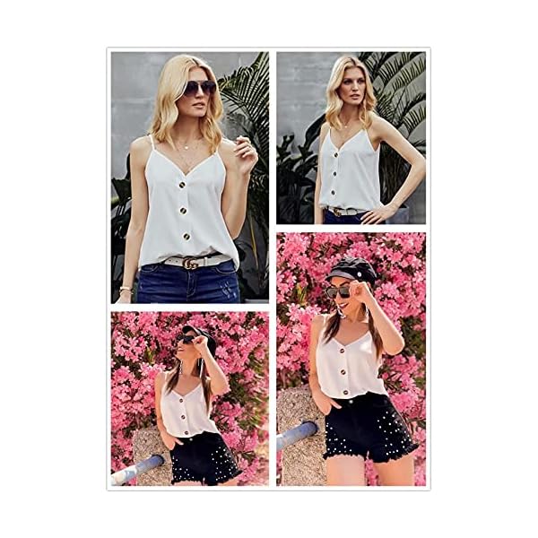 BLENCOT-Womens-Button-Down-V-Neck-Strappy-Tank-Tops-Loose-Casual-Sleeveless-Shirts-Blouses BLENCOT Tank Tops for Women Button-up V Neck Summer Casual Sleeveless Shirts Spaghetti Strap Dressy Tops White S