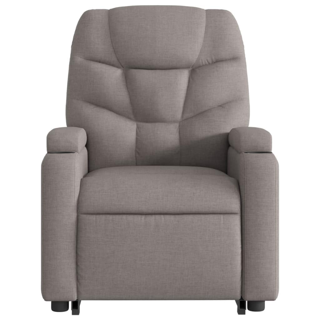 Relaxsessel mit Aufstehhilfe Elektrisch 74x89x100 cm Taupe Stoff Bequemer Lesesessel mit Liegefunktion bis 135 Grad & Getränkehalter für Wohnzimmer Schlafzimmer