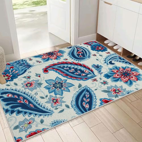 Tapis de Bain Microfibre Douce Bleu de Style Bohème - 2
