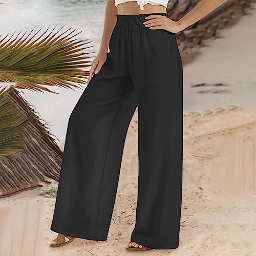 Womens Linen Trousers Pants for Women Loose Fit High Cut Flared Wide Leg Summer Fall 20253