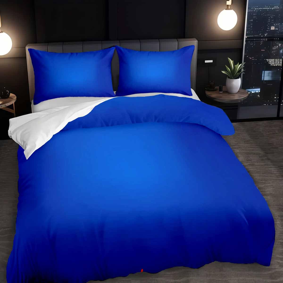 Housse de couette bleu dégradé douce et confortable parure lit 3 pièces