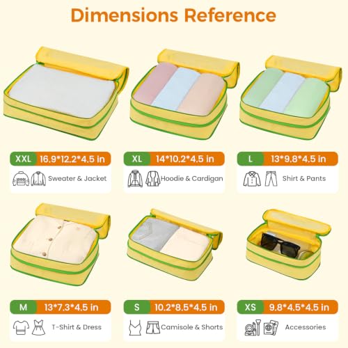 Image of BAGAIL Compression Packing Cubes for Travel Essentials, 6 Set-Yellow