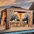 Aoxun Gazebo, 10' x 12' Wooden Finish Coated Aluminum Frame Canopy with Dual-Layer Galvanized Steel Hardtop Top, Outdoor Metal Gazebo with Privacy Curtains and Netting, for Deck, Patio and Backyard