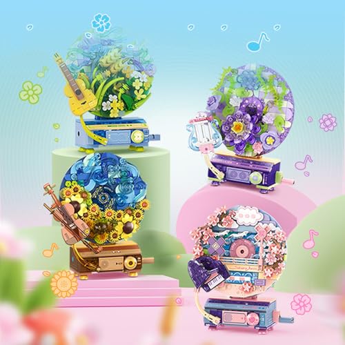 Piegricdiat Flower & Music Box Building Blocks Set, Beautiful Japanese Cherry Blossoms & Simulated Piano Grand Blocks, Compatible with Lego 6254100 Building Accessory (Pink 362Pcs)
