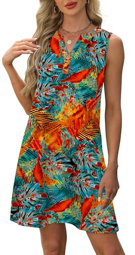 Image of XIEERDUO Summer Dresses for Women 2026 Beach Vacation Clothes V Neck Button Sundresses with Pockets