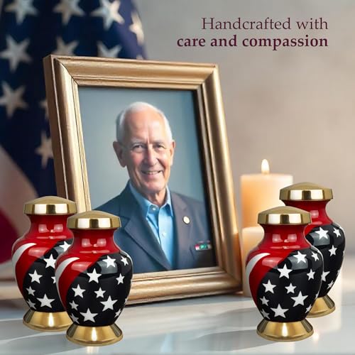 Image of Trupoint Memorials Small Urns for Human Ashes Keepsake, Military and Patriotic Decorative Mini Cremation Urn for Veteran Adult Men and Women, Small Red