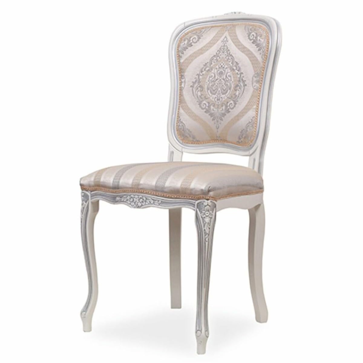 Casa Padrino Sedia da pranzo barocco di lusso Beige/Grigio/Bianco - Mobili barocchi