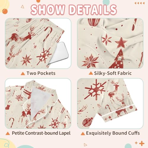 senya Christmas Deer Snow Red Satin Summer Pajama Sets Silk Short Sleeve Button Down Sleepwear3