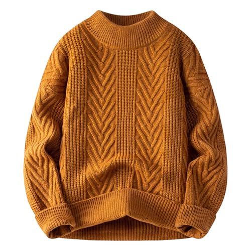 Men's Cotton Causal Crewneck Pullover Cable Knit Warm Long-Sleeve Lightweight Casual Knitted Sweaters - Main Image