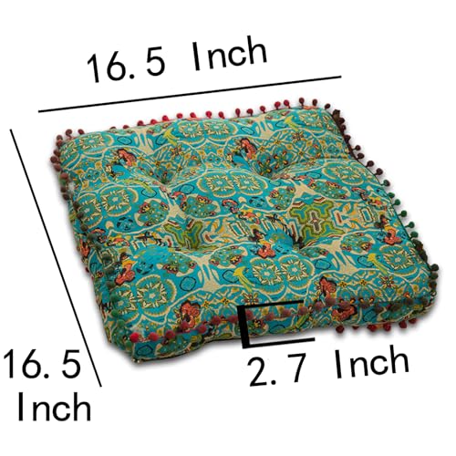 ELEFOCUS Blue Bohemian Seat Cushion,Indoor Boho Chair Cushions for Dining Chairs,Square Chair Pad,Decorative Seat Cushions for Kitchen Chairs (Blue Square A 16X16) - view 1