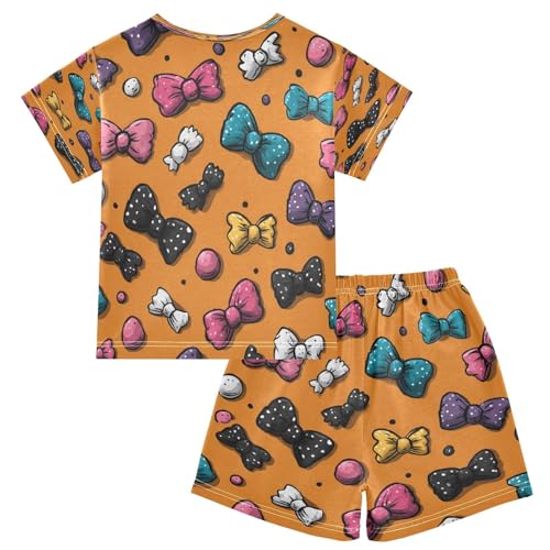 Pajama Sets Short Sleeve Colorful Bows and Polka Dots Soft Cotton Summer Sleepwear 2 Piece PJS Size 5-14T2