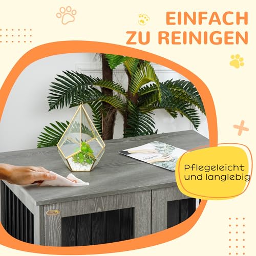 PawHut Hundekäfig Möbel 85cm Hundebox für Zuhause, Moderne Hundehütte mit Magnettür, Schloss, Fenster Abschließbar Hundehaus für mittlere Hunde bis zu 15kg, 85 x 55 x 75 cm, Grau