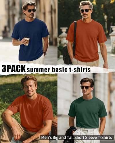 Image of Neer 3 Pack Big and Tall T-Shirts for Men L-7xl Tops | Large Casual Stretch Workout Tees, Short Sleeve Crewneck Oversized Shirts, Classic Summer Outfits, Comfy Basic Loose Clothes