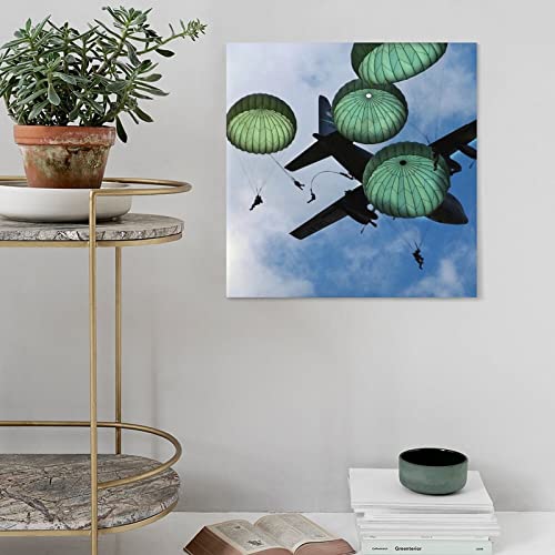 Gcoyozd Airborne Paratroopers Military Army Fans Skydiving Art Poster Canvas Painting Wall Art Poster For Bedroom Living Room Decor 24X24Inch(60X60Cm) Frame-Style #TOP4