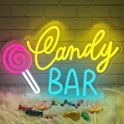 Lxmoneon Candy Bar enseigne au néon,Enseigne néon sucette pour Magasin de bonbons enseigne LED à intensité variable enseigne néon pour cuisine bar à...