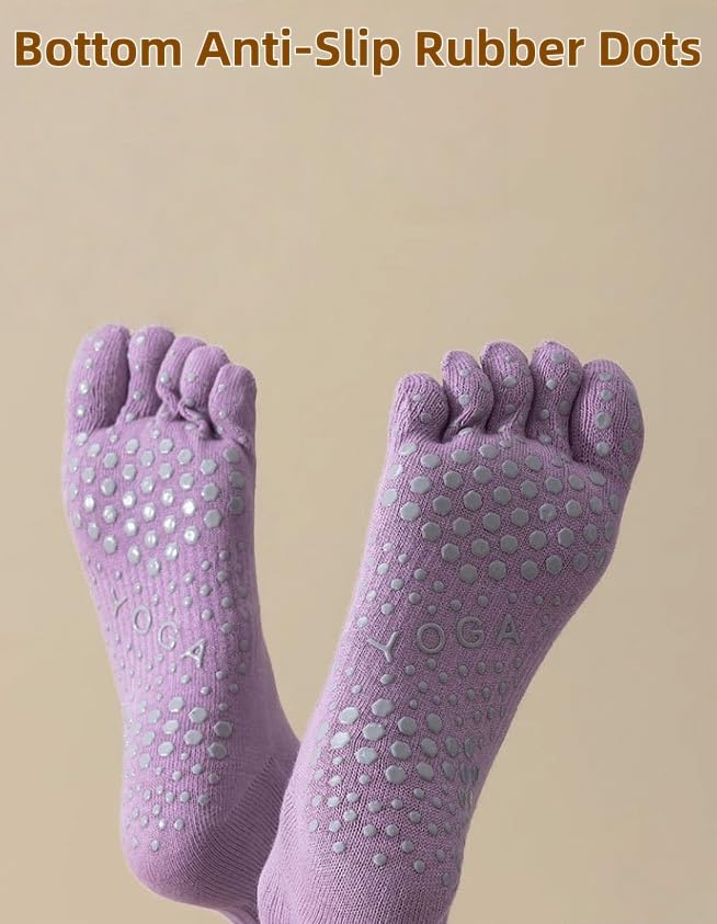 2 Pairs Anti-Slip Toe Socks No Show for Women, Warm Athletic Socks for Yoga, Fitness, Mid-Calf Compression Socks3