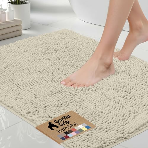 GORILLA GRIP Bath Rug Mat, Thick Soft Absorbent Chenille, Quick Dry Microfiber Mats, Rubber Backing Washable Shower Floor Rugs, US Designed Bathroom Bathmat Home Decor 24x17, Dusty Cloud