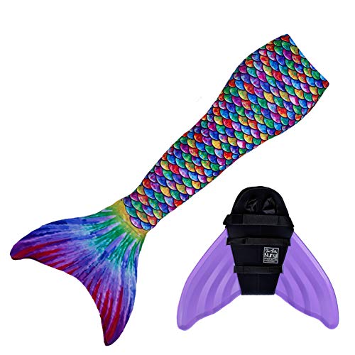 Mermaid Costume with Monofin (Hawaiian Rainbow with Lavender Monofin, 2. L)