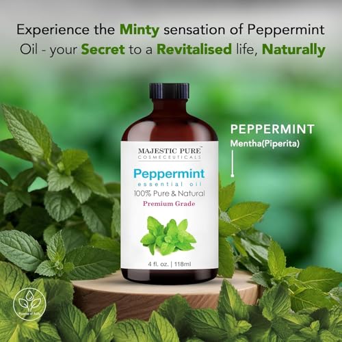 Image of Majestic Pure Peppermint Essential Oil for Diffuser - 4 Fl Oz | 100% Pure and Natural Peppermint Oil for Aromatherapy, Massage, Steam inhalation, Air Freshner, DIY, Soap and Candle Making