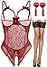 NLAND sous-vêtements pour Femmes Ensemble De sous-vêtements Une Pièce avec Bas Combinaison en Dentelle Babydoll Pyjama Moulant Ensemble De sous-vêtements pour Femmes(Vin Rouge,M)