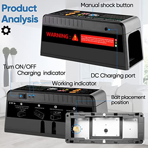 Electric Rat Trap Reusable Mouse Trap Rat Traps Humane Pest Control Traps Kill Rodent Zapper Work For Mice Chipmunks Squirrels Outdoor Indoor Home No-Touch Rechargeable With Powerful Voltage #TOP2