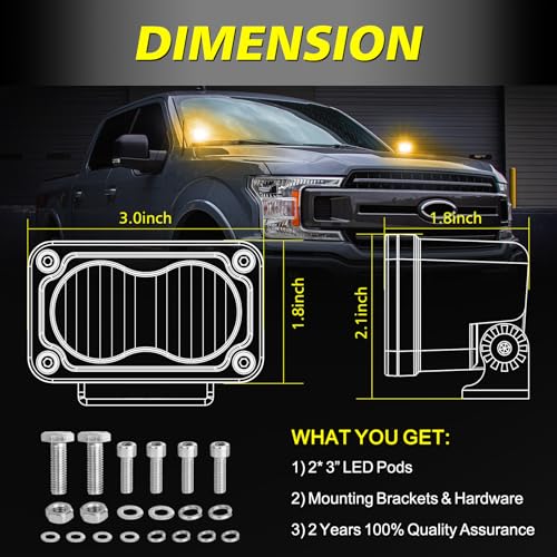 Image of Amber LED Pods, AKD Part 3 Inch Flood CREE LED Fog Lights 40W Small Amber Chase Lights Off Road Driving Ditch Lights Pods 2 Packs for Truck Pickup Motorcycle SUV UTV ATV Dirt Bike Surron