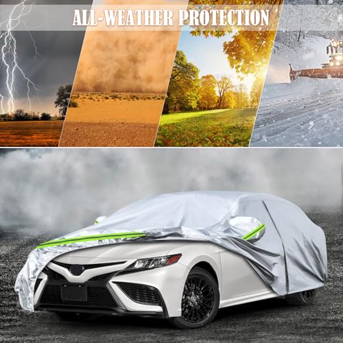 Image of Waterproof Car Covers Replace for 2007-2025 Toyota Camry, 6 Layers Silver All Weather Custom-fit Car Cover with Zipper Door & Windproof Bands for Snow Rain Dust Hail Protection