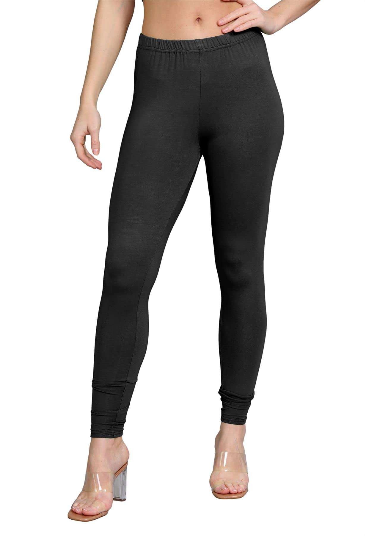 Janisramone Women's Charcoal Janisramone® Viscose Leggings, Plain Elasticated Waist Yoga Pants For Full Length Skinny Gym Leggings, Slim Fit Stretchy Pants, Activewear