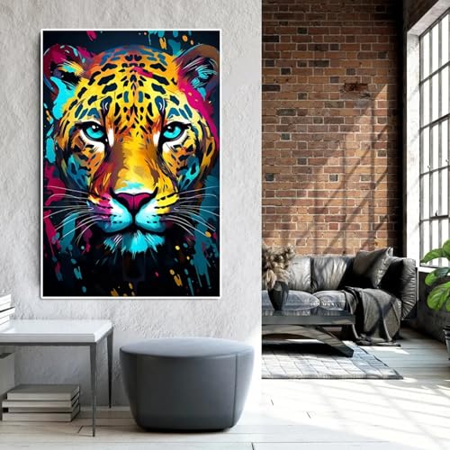 Impression d'animal aquarelle léopard multicolore | Cadre déco mural 50x70