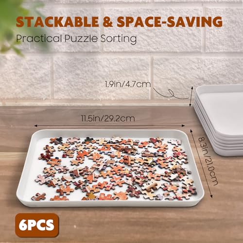 Nariolar 11.5 x 8.3 in Puzzle Sorting Trays Stackable, 6-Pack Puzzle Piece Sorter Trays for 1000/1500/2000 Pieces