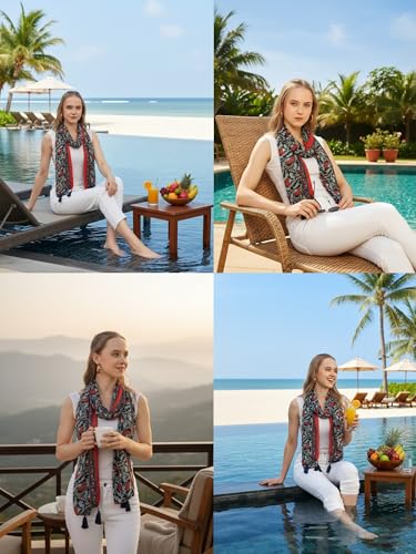 Image of KE KANHA EXPORT Women Scarf|Stole For Women|Scarf For Women Stylish|Stall For Women|Border Print Face Cover Head Wrap|Boho|Beach|Multicolor|180x50cm|Pack Of 1|FREE Scrunchie Included