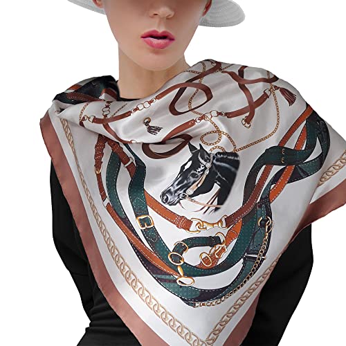 Horse Scarf for Women, Square Silk Satin Neckerchief, Cowgirl Scarfs, Womens Handkerchief, Cowboy Bandana