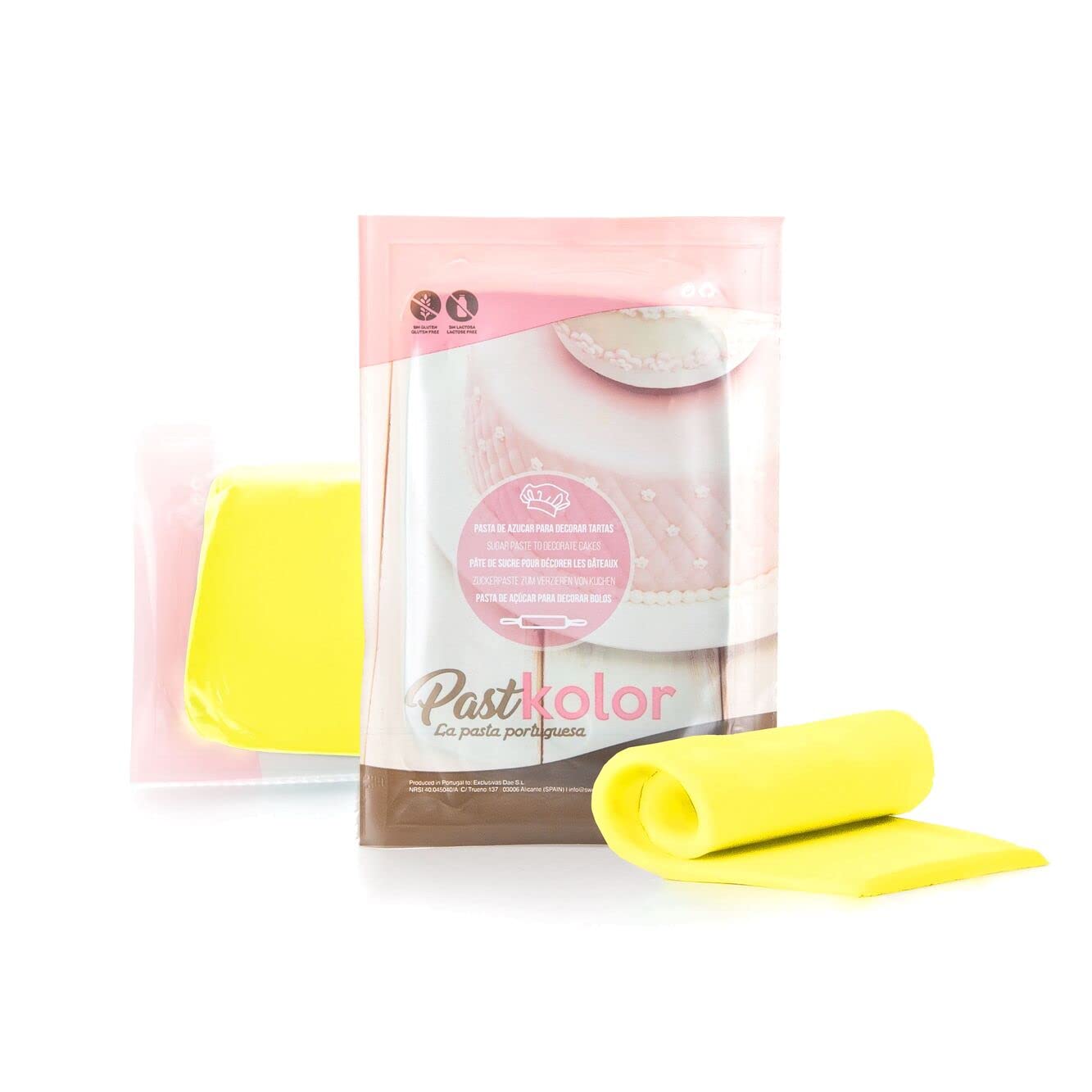 Past Kolor - Fondant Pasta de Azúcar - Fondant para Cubrir Tartas, Cupcakes, Galletas o Modelar - Ideal para Decoración de Pasteles - 250 G (AMARILLO PASTEL, 250 Gr)
