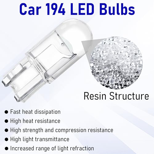 Image of ecocstm 30 PCS Car 194 LED Bulbs, 168 2825 W5W T10 Wedge COB LED Replacement Bulb, Error Free Interior Bulb for Dashboard Light, Dome Lights (Blue)