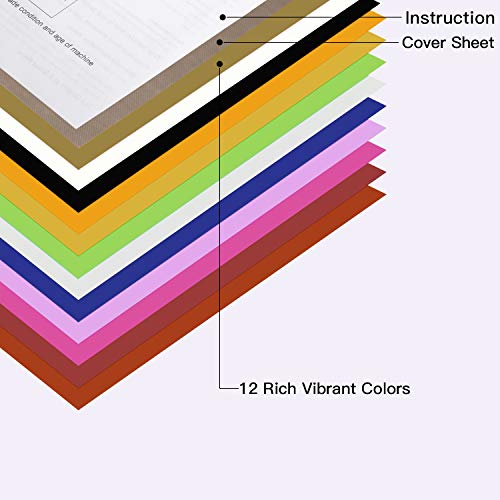 JANDJPACKAGING Assorted Colors 12 Sheets 12"x 10" Transfer Bundle Iron on HTV for T Shirts, Hats, Clothing Heavy Duty Vinyl for Silhouette Cameo, Cricut or Heat Press Machine Tool